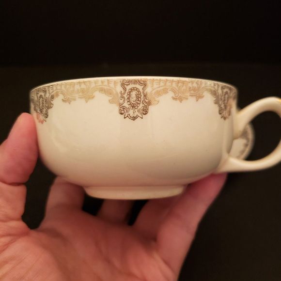 American Rose Cups Saucers Paden City Pottery Pink Roses Gold Vintage 4 sets - Picture 13 of 16